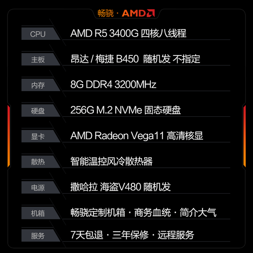 Changxiao Shangqi A National subsidy 20% desktop computer host commercial office home stand-alone machine (Ruilong R5 quad-core 8G 256G business office keyboard and mouse)