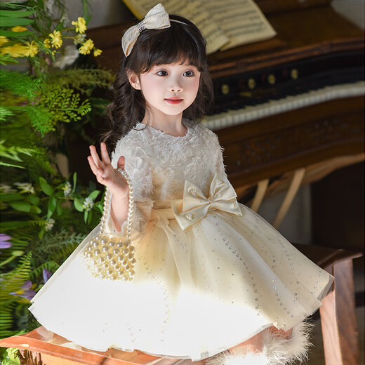 Piggy Banner (PEPCO) girls dress winter style children's dress season little girl birthday dress princess dress champagne color 120