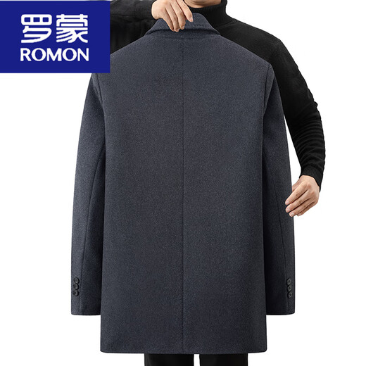 ROMON woolen coat men's autumn and winter thickened down liner dad winter wool woolen coat middle-aged and elderly navy blue wool coat + down liner XL 180 135-150Jin Jin equals 0.5 kg