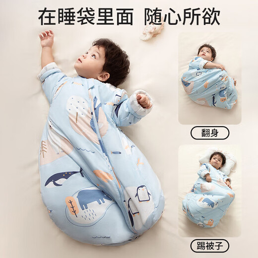 Bei Chuzhong Baby Sleeping Bag Spring, Autumn and Winter 0-1-3 Years Old Baby 2 All-in-One Thickened Cotton Anti-cold Anti-Kick Quilt Anti-Jumping Thick Autumn and Winter-Kemirui Snowfield-Blue Intelligent Temperature Measurement Room Temperature 0-15 M Code Height 65-80cm Recommended Age 9 Months-2 Years