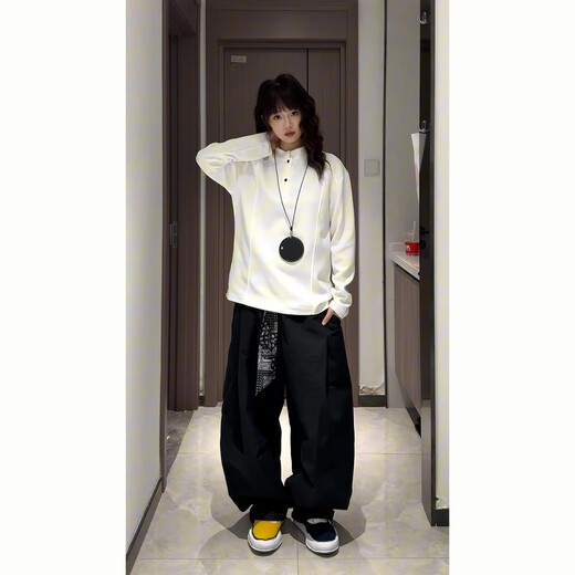 POLO shirt Henry collar long-sleeved T-shirt for men in autumn deconstructed splicing design right shoulder bottoming shirt autumn sweatshirt trend white gray M M (90-120Jin Jin is equal to 0.5 kg)