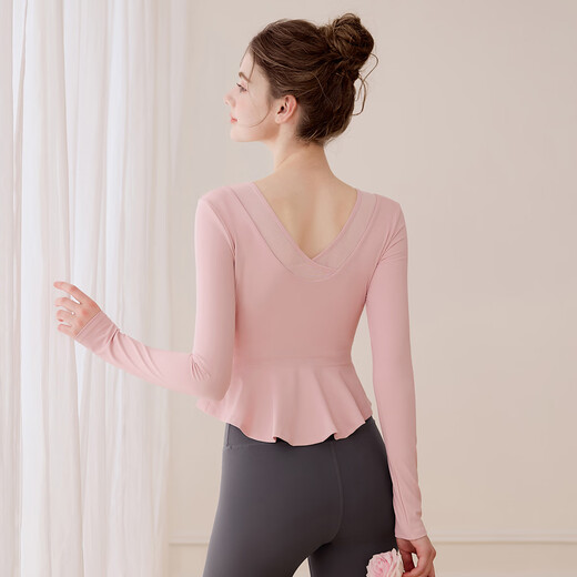 LULULMCCTN yoga clothing tops for women with chest pads, Pilates professional training, autumn and winter new fitness sports long sleeves, cherry blossom pink long sleeves L