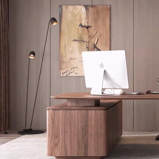 Aesthetic New Chinese Zen Black Walnut Ash Wood Executive Desk Office Boss Desk Leadership Desk Company Supervisor Desk Size Customization (Contact Customer Service)