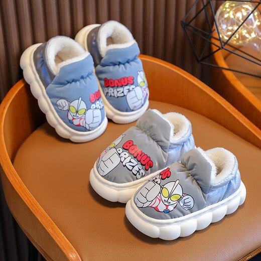 Authentic Ultraman Winter Children's Cotton Shoes Cartoon Boys and Girls Indoor and Outdoor Warm Waterproof Baby Bag Heel Cotton Shoes Upgraded Version Sapphire Blue 12 26/27 Foot Length 16CM 3-4 Years Old