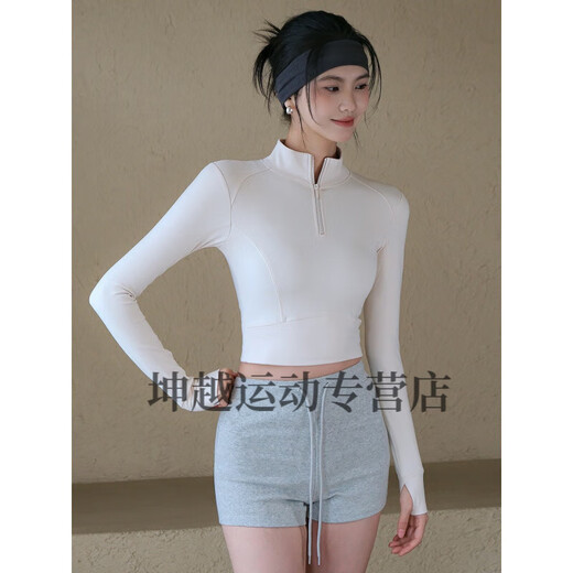 Zailu velvet warm yoga jacket for women in autumn and winter half-zip stand-up collar sports top Pilates fitness long sleeves Eggnog white velvet lining slim fit S S Recommendation 80-95Jin Jin is equal to 0.5 kg