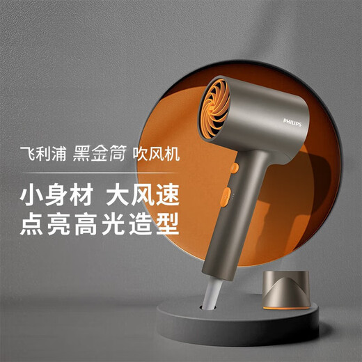 Philips (PHILIPS) hair dryer electric hair dryer household high-power negative ions 30 million negative ions hair care overheating protection lightweight body safe compact dormitory campus BHD321 black gold tube