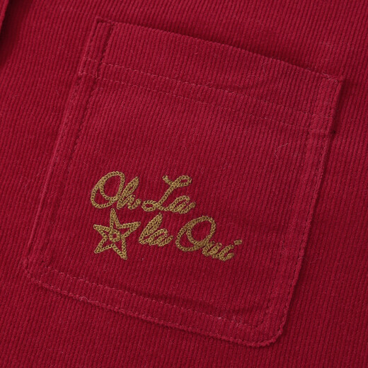 ELLE KIDS Children's Clothing Contrast Color Embroidered Long Sleeve Horse Year New Year Red Shirt Girls Autumn and Winter Corduroy Casual Versatile Top New Year Red 120 (110/120)