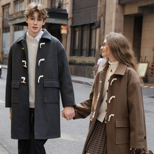 TonLion 2025 winter couple's same size lapel mid-length woolen coat