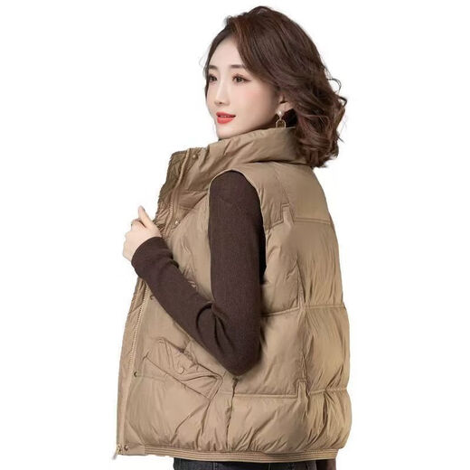 Hengyuanxiang 2025 Winter Down Cotton Korean Style Stand Collar Vest New Mom Fashion Loose Warm Thickened Outer Jacket Khaki XL