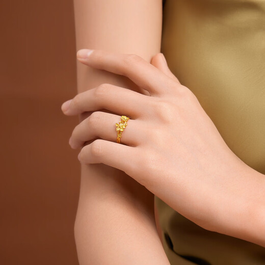 Safir gold ring women's gold 999.9 Oriental Huayue series butterfly love flower girl ring, live, about 3 grams