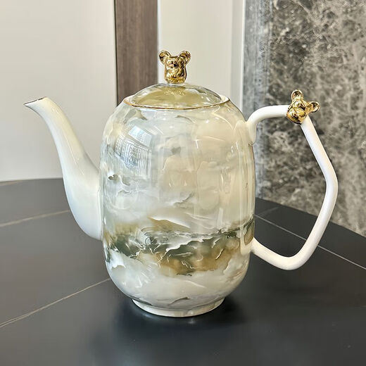 Water cup set for home living room light luxury simple water-resistant water ware for entertaining guests ins tea cup teapot tea set set stone pattern 8-piece set bear head style gift box
