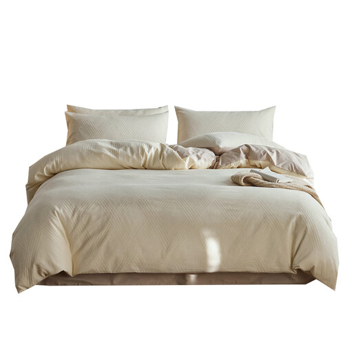 LUOLAI Luolai Light Luxury 100S cotton-dyed four-piece set, Class A baby-grade pure cotton satin bed sheet and quilt cover, spring and summer simple, sunny blue gray, fitted sheet, 1.8m larger (quilt cover 220*240cm)