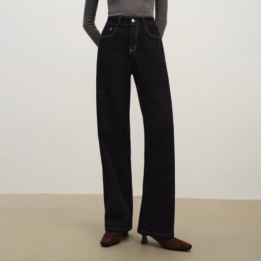 Ziqiao smart pants, straight-leg wide-leg pants for women, 2025 new style pants, contrasting color, high-waisted jeans, original cow color S (size 3)