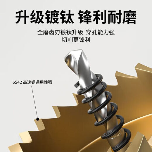 Delixi electrical hole opener titanium-plated high-speed steel stainless steel plate metal sharp drill bit to punch hexagonal handle round hole iron sheet wear-resistant titanium-plated high-speed steel 32mm