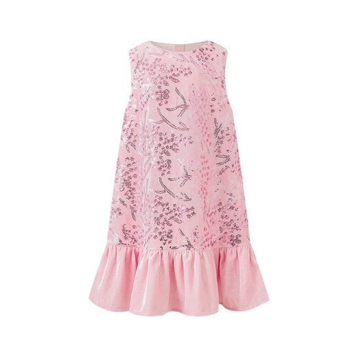 Little Naive girls heavy velvet sequin embroidered tank top winter children's velvet dress pink 150