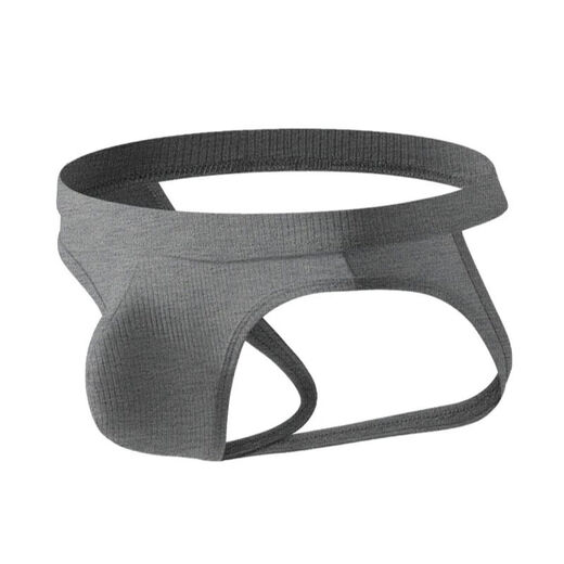 Men's low-waisted sexy threaded rayon butt-lifting double-butt underwear, U-convex stretch tight fitness thong, gray S