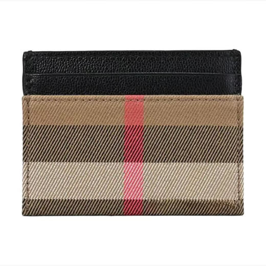 BURBERRY Burberry unisex black leather plaid card holder 80840331
