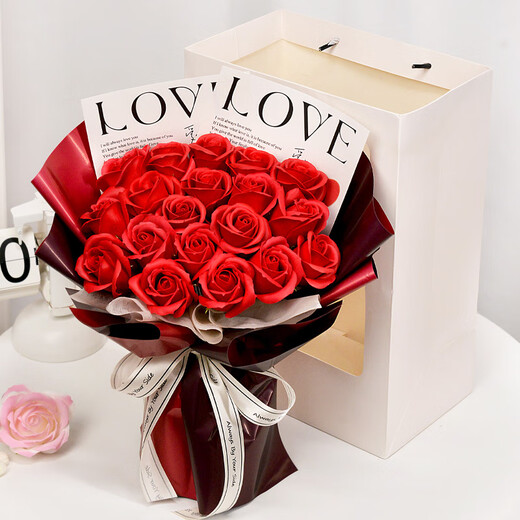 Huayuehui 19 red rose soap eternal bouquet birthday gift for girls, same city delivery for girlfriend, wife and best friend, practical