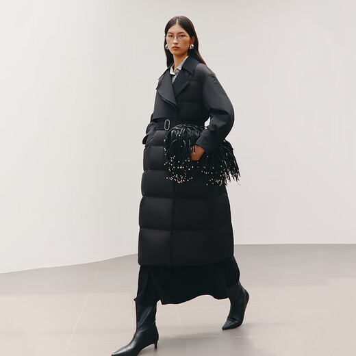 Ailai Yufeng Chaqueta de plumón de ganso para mujer Invierno 2025 Nuevo estilo Chaqueta ajustada con cuello de viento Cinturón desmontable Chaqueta larga y gruesa Negro carbón - Actualizado M Recomendado 130-145 Jin Jin equivale a 0,5 kg 160