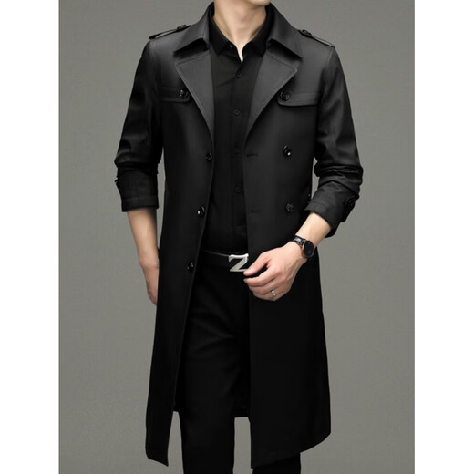 Burwilde International Brand Men's Mid-Length Windbreaker Jacket 2024 Autumn New Business Casual Spring and Autumn Long Style Navy Wool Liner L Recommended 120-140 Jin Jin equals 0.5 kg