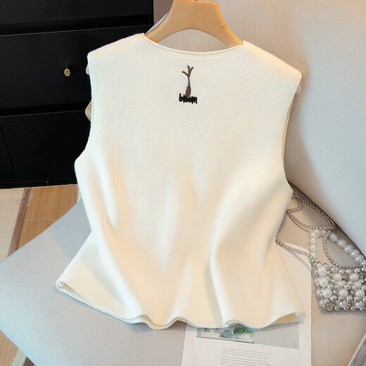 Sibaishe V-neck stacked knitted vest for women 2026 spring new fashion cartoon pattern embroidered vest