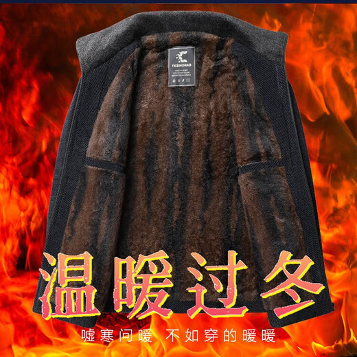 Woodpecker Dad Jacket Men's Autumn and Winter Middle-aged and Elderly Cotton Coat Men's Velvet Thickened Chenille Jacket Winter Warm Jacket J6611 Blue Black 2XL /185 (Recommended 130-145Jin Jin equals 0.5 kg)