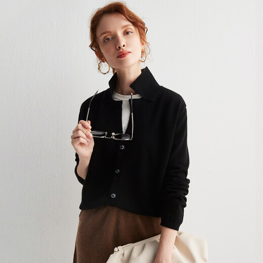 PALUOPO 2025 100% Cashmere Sweater Women's Cardigan Autumn and Winter Warm Tops Knitted Sweater Jacket ET20061R Black L 165/105