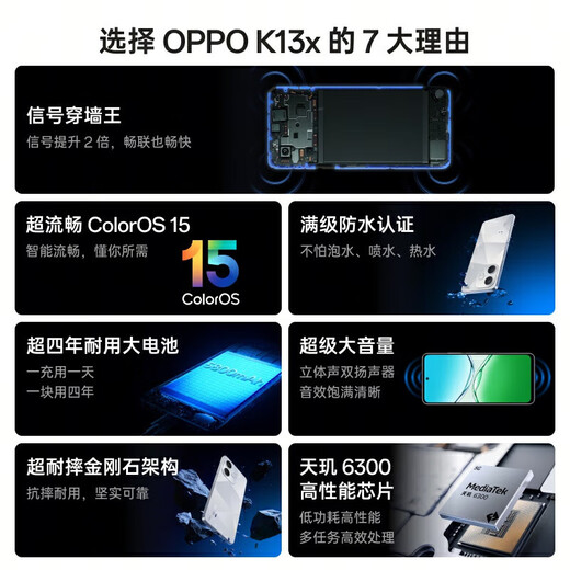 OPPO k13x brand new thousand yuan performance machine, signal penetration king, super smooth ColorOS 15 IP69 dustproof and waterproof 5G mobile phone, new product launch, Yao Black 6GB+128GB official standard configuration