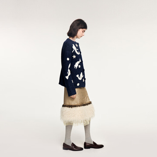 UOOYAA/WuYa 2025 Winter Fantasy Undersea Mermaid Handmade Sweater Navy M