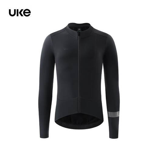 UKE Men's Fleece Warm Long Sleeve Cycling Jacket Autumn and Winter DWR Water-Repellent Outdoor Road Cycling Jacket Shadow Black L