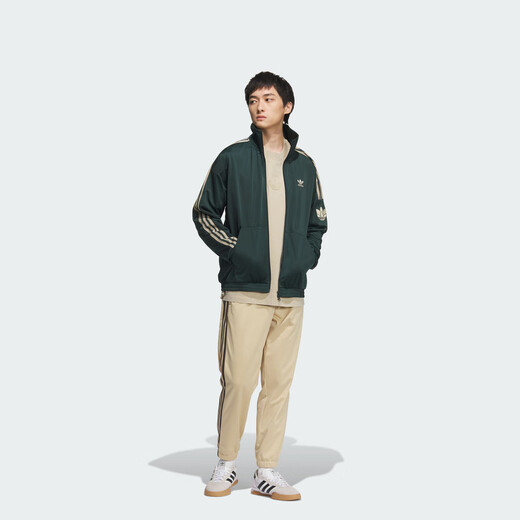 Adidas classic retro three stripes double zipper loose jacket jacket for men and women autumn Adidas clover dark green L