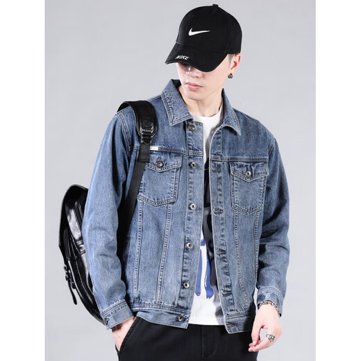 ROYAL PALM POLO SPORTS CLUB New Men's Denim Jacket Jacket Men's Trendy Brand Handsome Spring and Autumn Loose Casual Jacket Light Blue-9008 4XL Weight 175-190Jin Jin equals 0.5 kg
