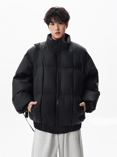 OEMG high-end black silhouette cotton jacket men's autumn and winter trendy leather jacket tops thickened warm jacket black XL recommended 110-130Jin Jin equals 0.5 kg