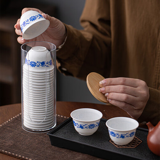 SOXW German disposable kung fu tea cup blue and white porcelain thickened anti-scalding national style small tea cup tea set 100 pcs 100 pcs high-end blue and white