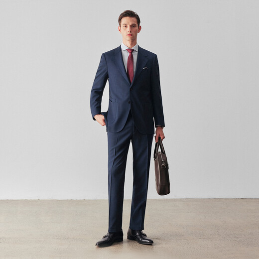 By Creations waterproof, oil-proof and stain-proof pure wool business suit suit men's commuting formal dark plaid wedding suit dark blue dark plaid 48