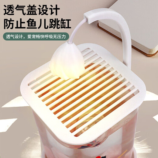 Round household transparent small fish tank desktop 4K ultra-clear desktop fish tank decoration ornamental one-piece desktop ecological aquarium turtle tank goldfish tank ice blue glass landscape package