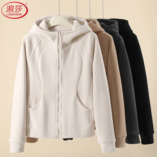 Langsha Polar Fleece Jacket Women's Winter 2025 New Hooded Sweatshirt Plus Velvet Cardigan Slim Yoga Wear Sports Top