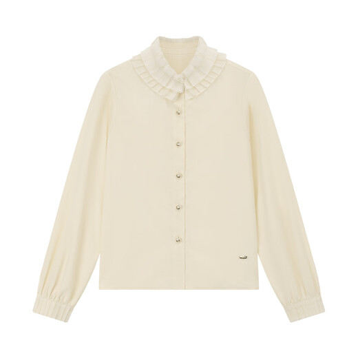 ELLE KIDS children's clothing ruffle collar velvet shirt girls autumn and winter new French sweet and elegant shoulder top beige 130