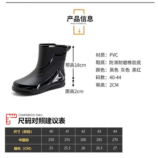 German high-end rain boots for men, new style, rain-proof and waterproof shoes with mid-length anti-slip rain boots, outdoor fishing rain boots, black with waterproof mouth and non-detachable 42