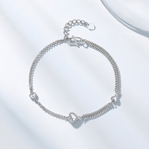 Chao Acer Platinum Love Platinum Bracelet for Women PT950 Platinum Stacked Bracelet Birthday Gift for Women Price includes labor cost 510 yuan, chain length is about 15cm + tail chain 3.7 grams