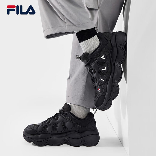 FILA official pea plus velvet shoes dad shoes 2025 winter new casual thick-soled sports shoes men's shoes black-BK 42.5