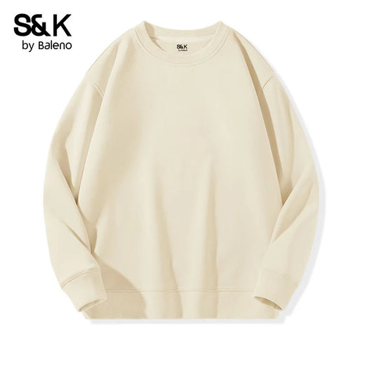 Baleno Spring and Autumn New Couple Style Heavy Sweater Small Boys Look Tall and Thin Casual Loose Commuting Trendy Brand Jacket Round Neck Sweater - Light Rice #Solid Color L