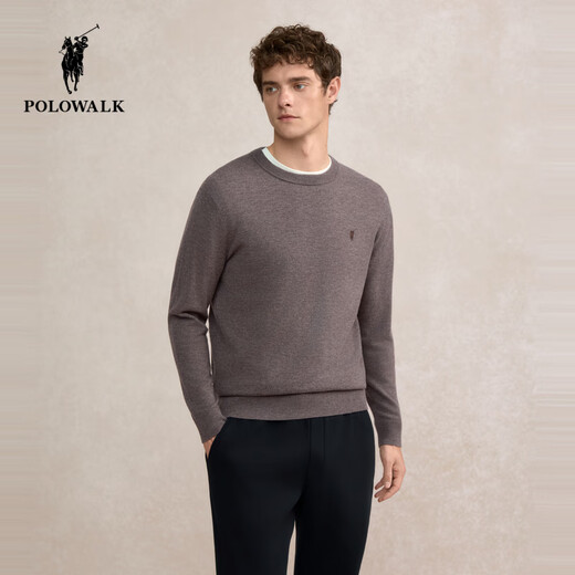 POLOWALK 100% sheep wool men's wool sweater 2025 winter new round neck pullover base layer black gray XL