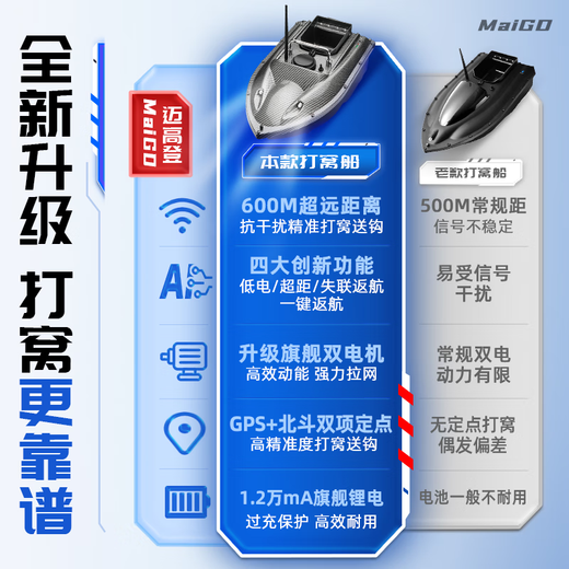 迈高登打窝船遥控船钓鱼船大功率拉网远投大容量续航定位钓鱼神器 单仓 12000mA 【定速巡航】