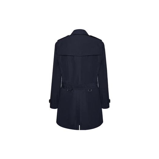 博柏利（BURBERRY）纯色系带双排扣长袖风衣男款深蓝色 S