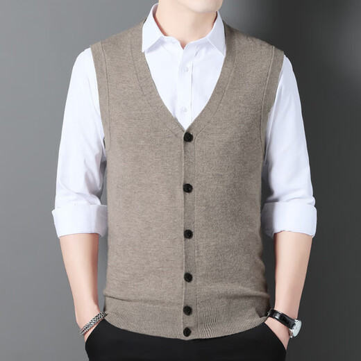 Ordo cashmere sweater men's V-neck single-breasted vest high-end knitted cardigan vest middle-aged and elderly sleeveless dark gray M 170