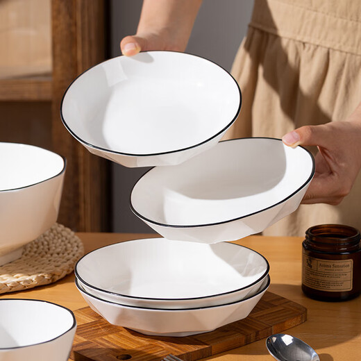 钻石黑线餐具碗盘套装家用餐具简约釉下彩套装乔迁新居餐具 7英寸盘1只【钻石黑线】 无规格