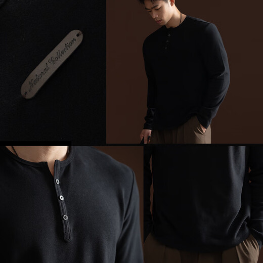 Monster Guardians Sports T-Shirt Men's Daily Casual Versatile Slim Two-Color Henley Shirt Black Black XL