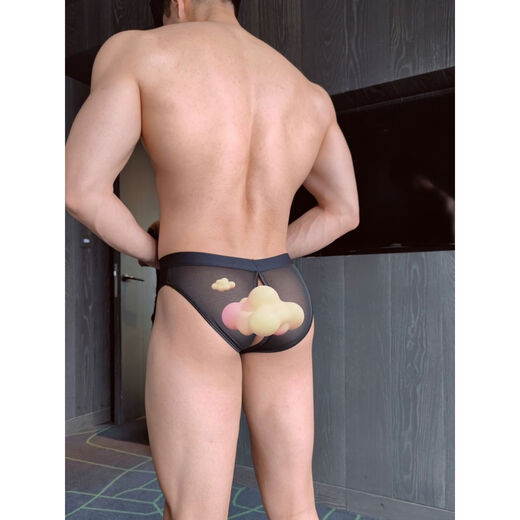 Low-waist men's thong mesh hollow translucent underwear sexy close-fitting breathable youth casual shorts off-white one size fits all recommended 110-145 Jin Jin equals about 0.5 kg