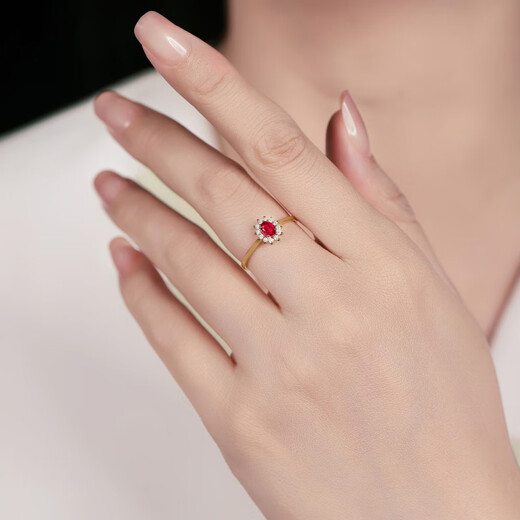COASZE ruby ring for women 18K gold diamond inlaid Burmese ruby colored gem No. 16